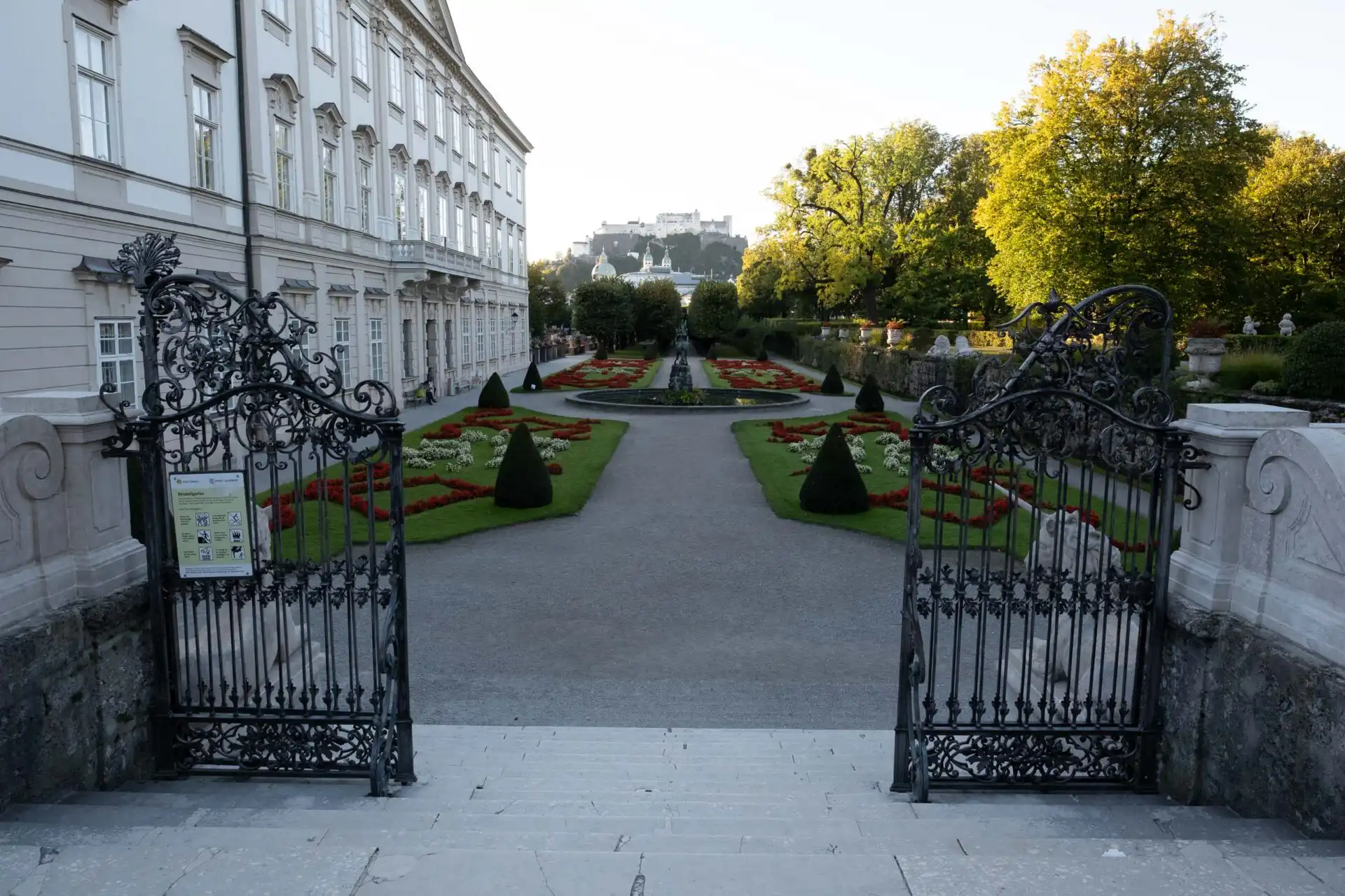 The main gate of the Mirabell Gardens where the old town begins