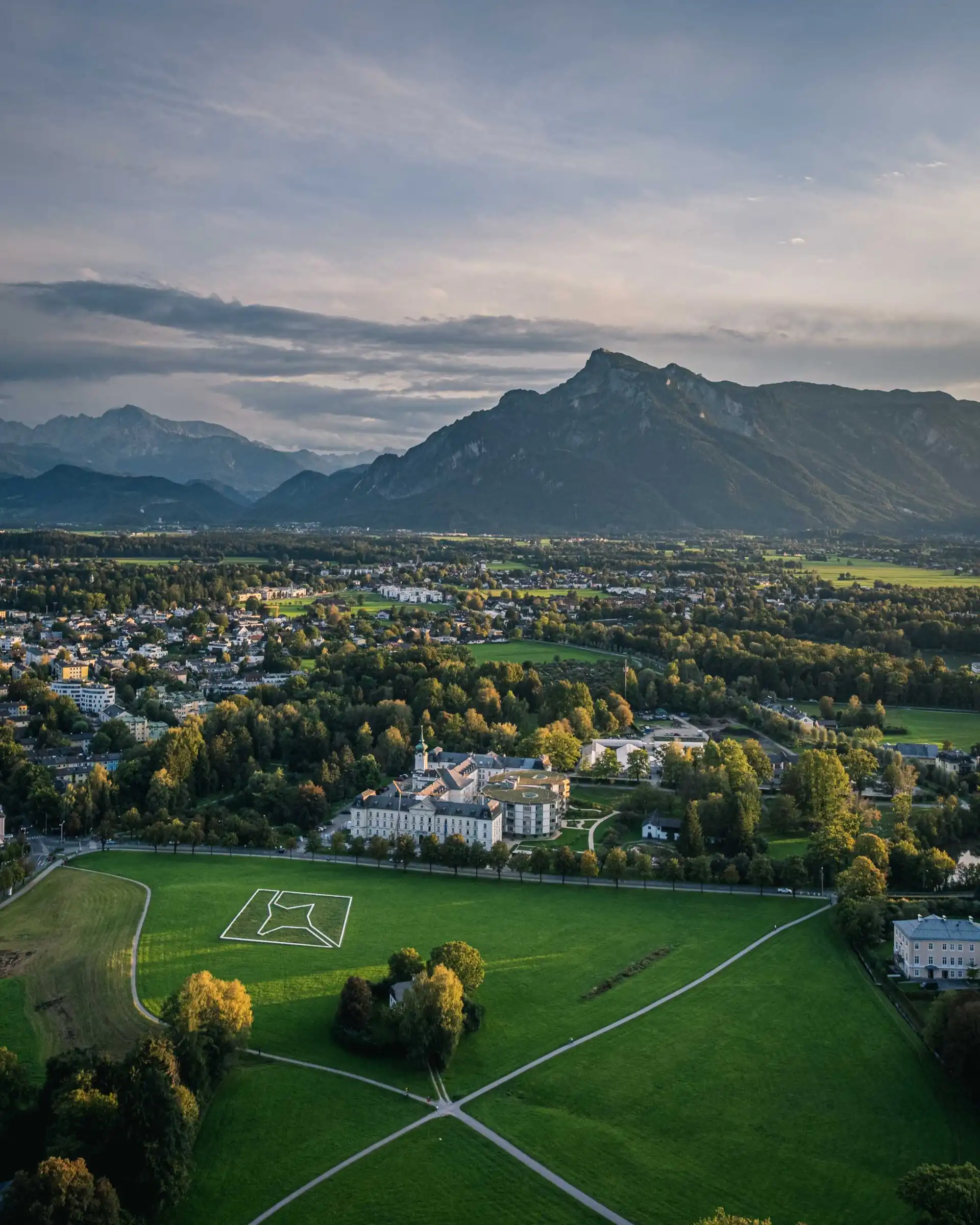 salzburg nonntal frohnburg fields untersberg aerial 01