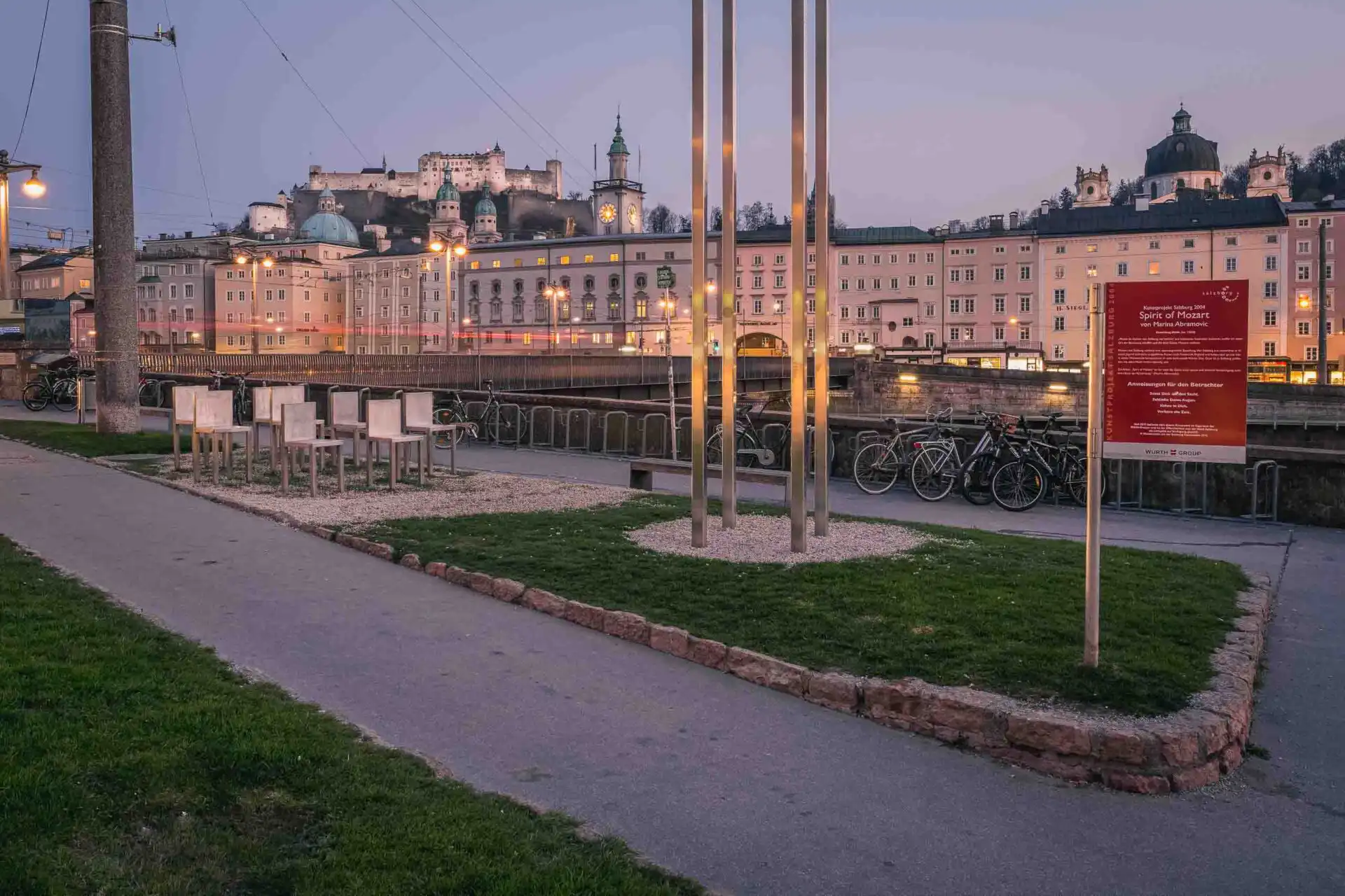 The Salzach promenade at dusk