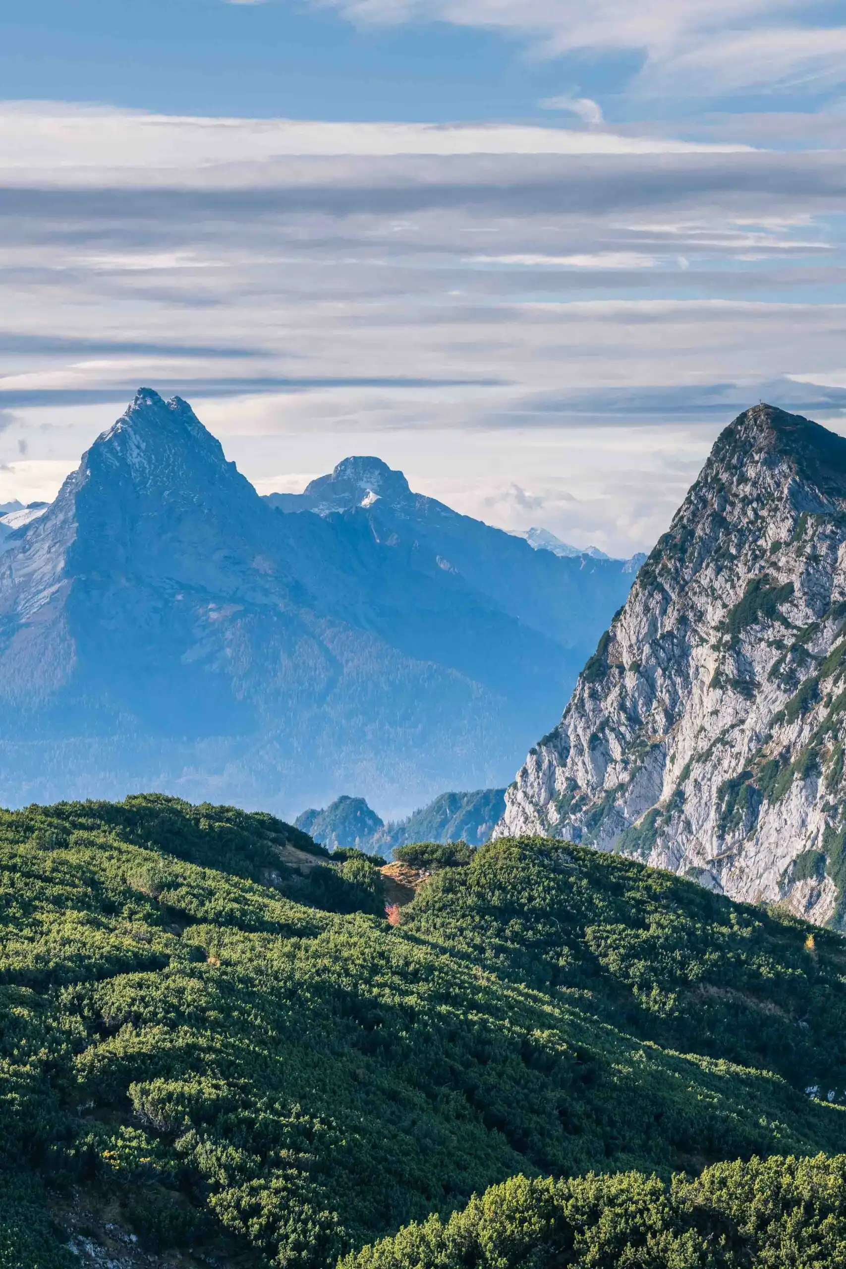 Alpine peaks over the Salzkammergut lakes toward Mondsee